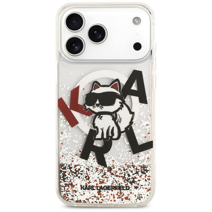 Ovitek MagSafe za Apple iPhone 17 Pro Max, Karl Lagerfeld, Liquid Glitter Logo Choupette, Prozoren