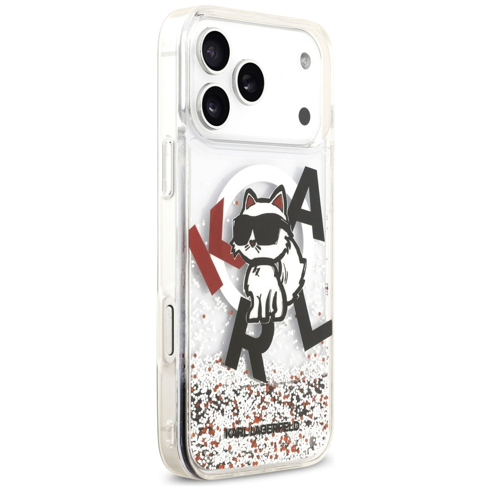 Ovitek MagSafe za Apple iPhone 17 Pro Max, Karl Lagerfeld, Liquid Glitter Logo Choupette, Prozoren