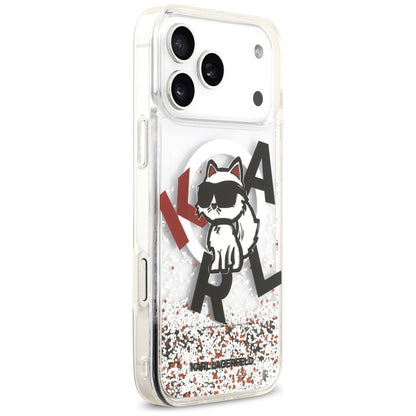 Ovitek MagSafe za Apple iPhone 17 Pro Max, Karl Lagerfeld, Liquid Glitter Logo Choupette, Prozoren
