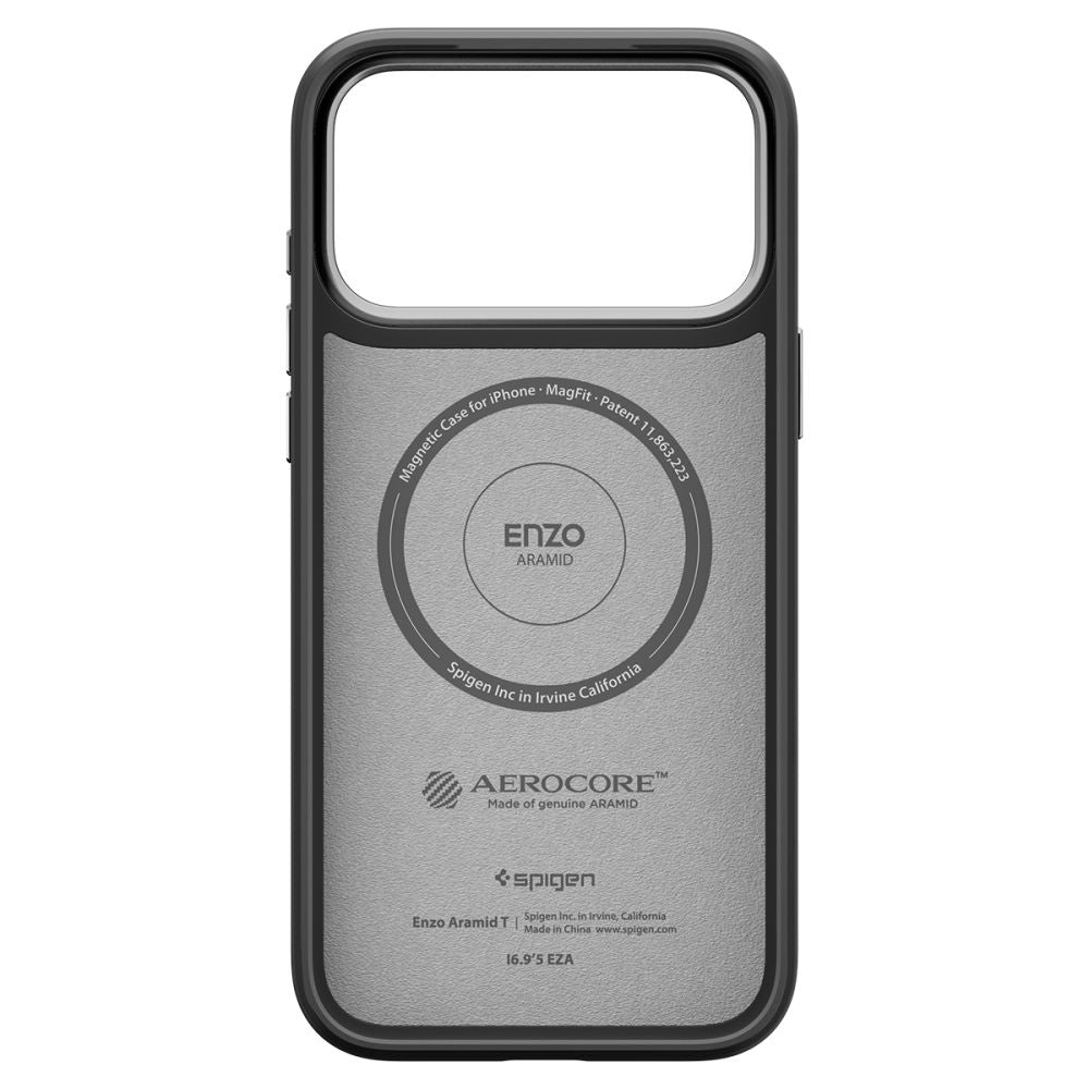 Ovitek MagSafe za Apple iPhone 17 Pro Max, Spigen, Enzo Aramid T, Črno Srebrn
