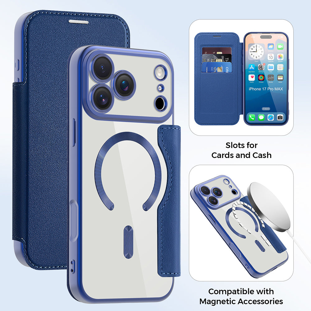 Ovitek MagSafe za Apple iPhone 17 Pro Max, Techsuit, SmartMag Book, Modra