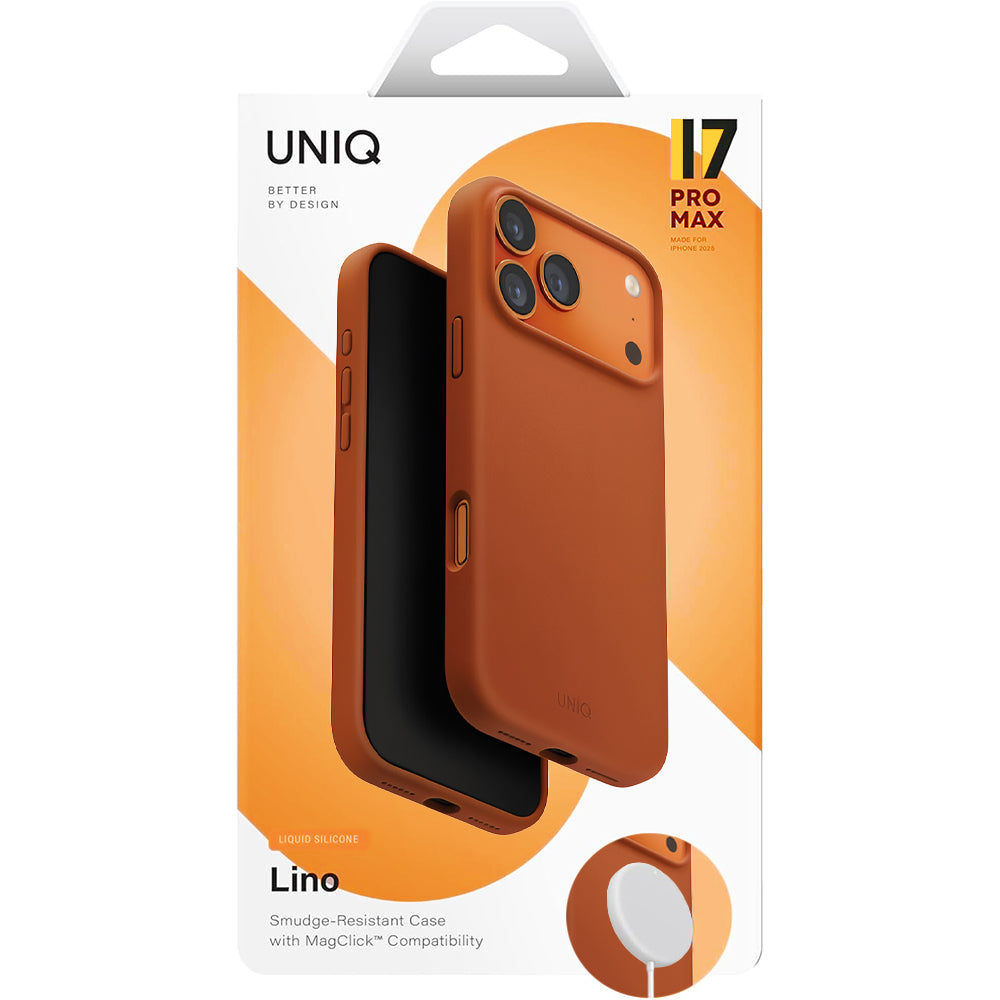 Ovitek MagSafe za Apple iPhone 17 Pro Max, UNIQ, Lino MagClick, Temno Oranžna