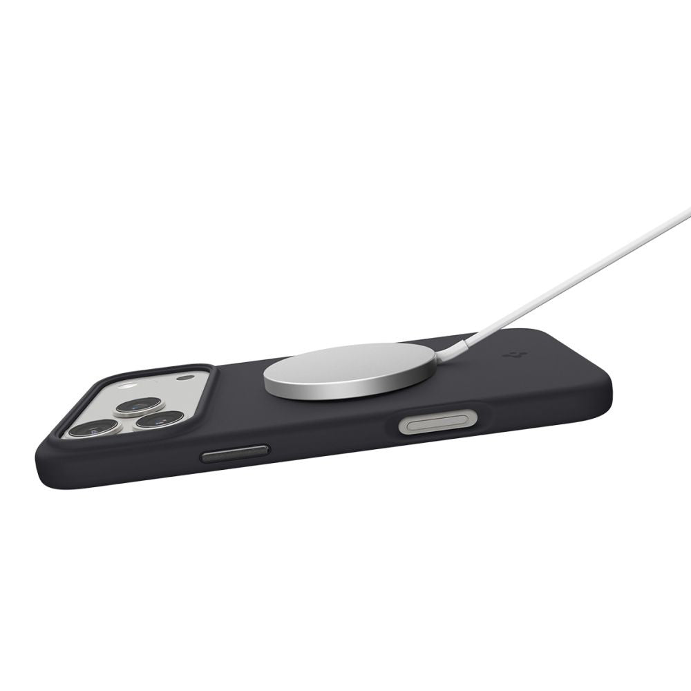 Ovitek MagSafe za Apple iPhone 17 Pro, Spigen, Silicone Fit, Črn