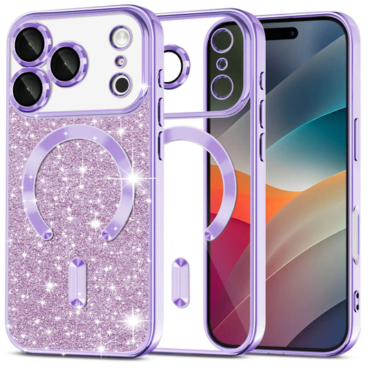 Ovitek MagSafe za Apple iPhone 17 Pro, Techsuit, Luxury Glitter, Svetlo Vijolična