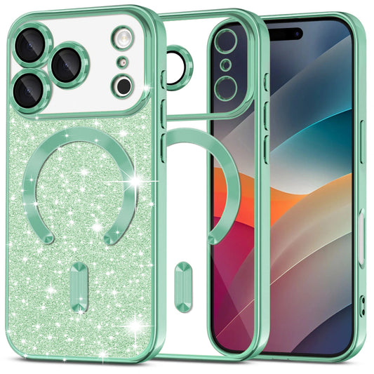 Ovitek MagSafe za Apple iPhone 17 Pro, Techsuit, Luxury Glitter, Svetlo zelen