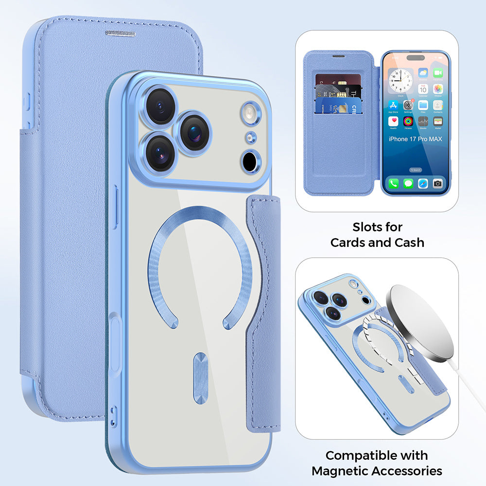 Ovitek MagSafe za Apple iPhone 17 Pro, Techsuit, SmartMag Book, Bleu