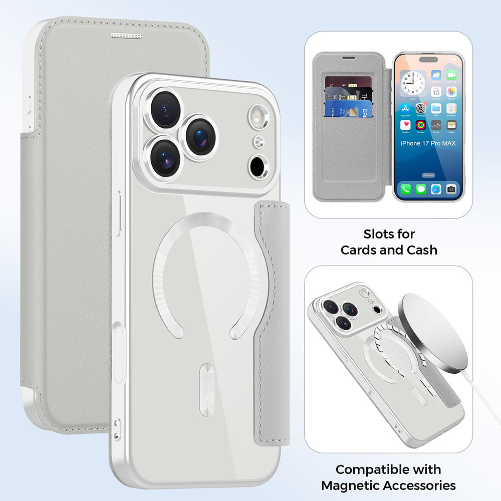 Ovitek MagSafe za Apple iPhone 17 Pro, Techsuit, SmartMag Book, Siv
