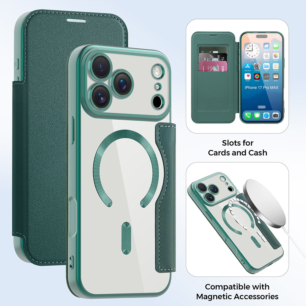 Ovitek MagSafe za Apple iPhone 17 Pro, Techsuit, SmartMag Book, Zelen