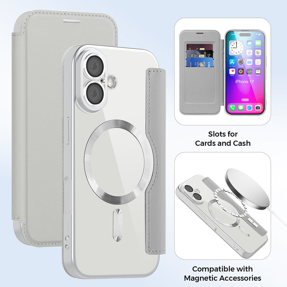 Ovitek MagSafe za Apple iPhone 17, Techsuit, SmartMag Book, Siva