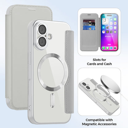 Ovitek MagSafe za Apple iPhone 17, Techsuit, SmartMag Book, Siva