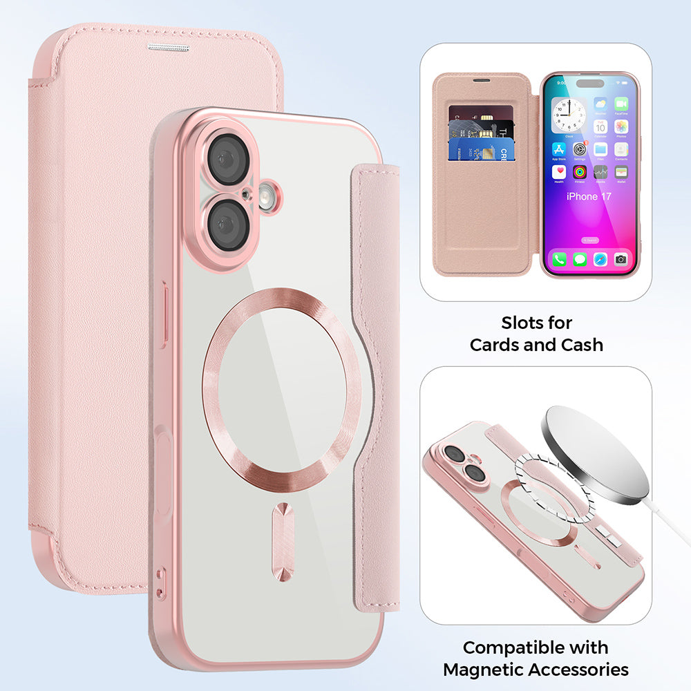 Ovitek MagSafe za Apple iPhone 17, Techsuit, SmartMag Book, Roza