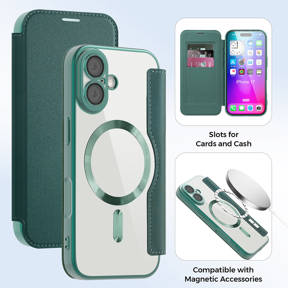 Ovitek MagSafe za Apple iPhone 17, Techsuit, SmartMag Book, Zelen