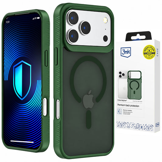 Ovitek MagSafe za Apple iPhone 18 Pro / 17 Pro, 3MK, Smoke MagCase, zelen
