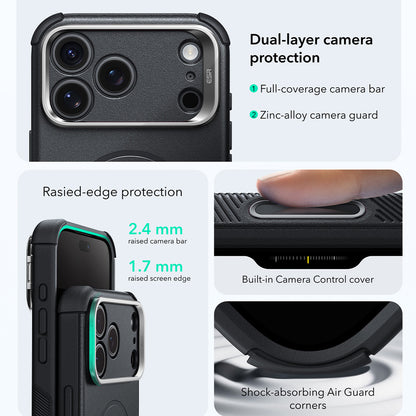 Ovitek MagSafe za Apple iPhone 18 Pro / 17 Pro, ESR, Cyber Armor Kickstand, Črn