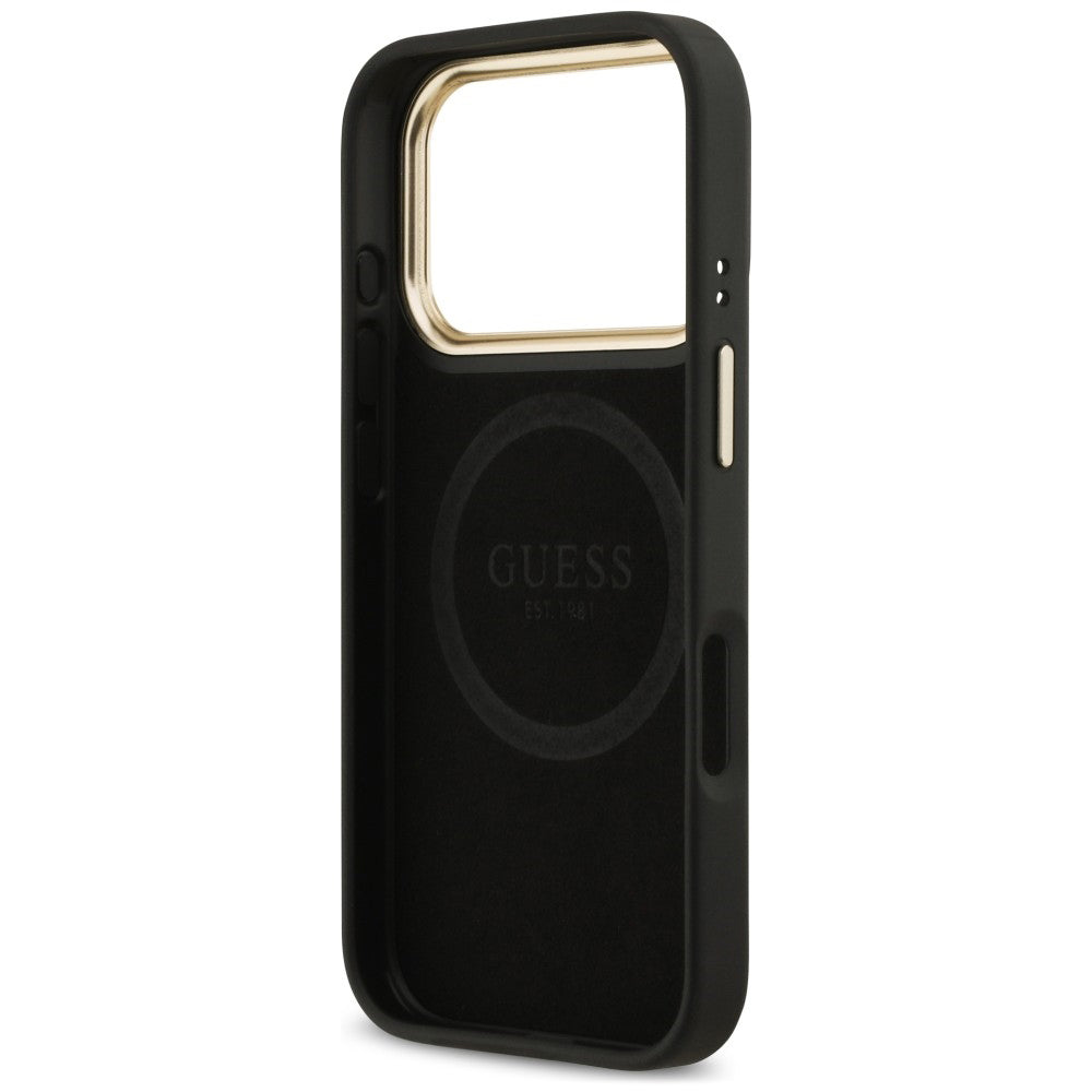 MagSafe ovitek za Apple iPhone 18 Pro / 17 Pro, Guess, 4G Logo Plate, črn