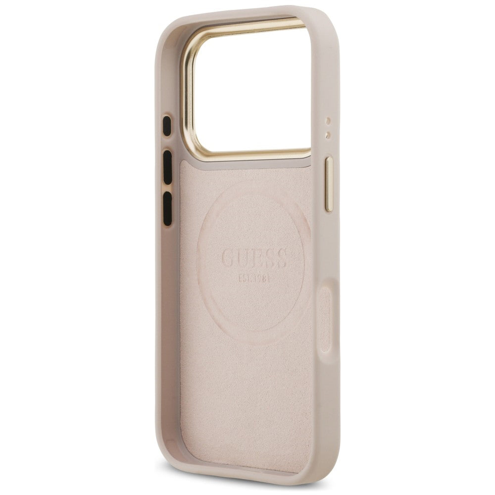 MagSafe ovitek za Apple iPhone 18 Pro / 17 Pro, Guess, 4G Logo Plate, rožnat