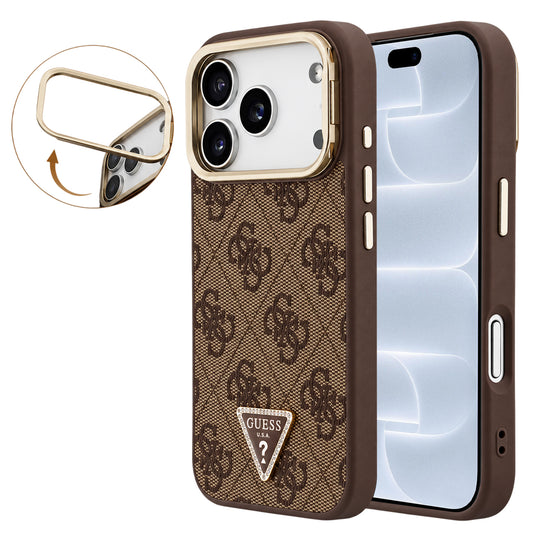 MagSafe ovitek za Apple iPhone 18 Pro / 17 Pro, Guess, 4G Triangle Logo & Stand Camera, rjav