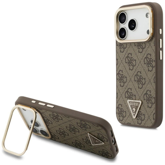 MagSafe ovitek za Apple iPhone 18 Pro / 17 Pro, Guess, 4G Triangle Logo & Stand Camera, rjav