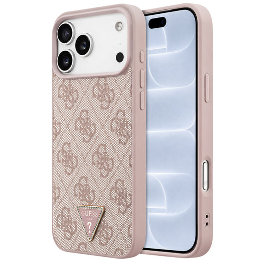 Ovitek MagSafe za Apple iPhone 18 Pro / 17 Pro, Guess, 4G Triangle Strass, Roza