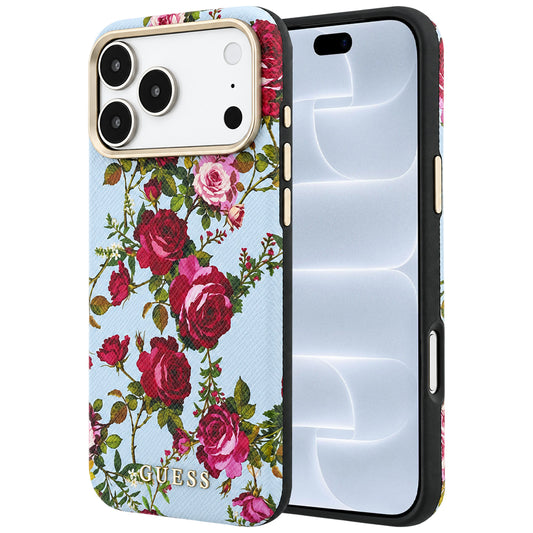 MagSafe ovitek za Apple iPhone 18 Pro / 17 Pro, Guess, Blossom Roses Print, modra