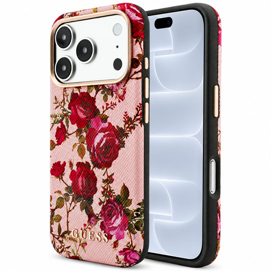MagSafe ovitek za Apple iPhone 18 Pro / 17 Pro, Guess, Blossom Roses Print, roza