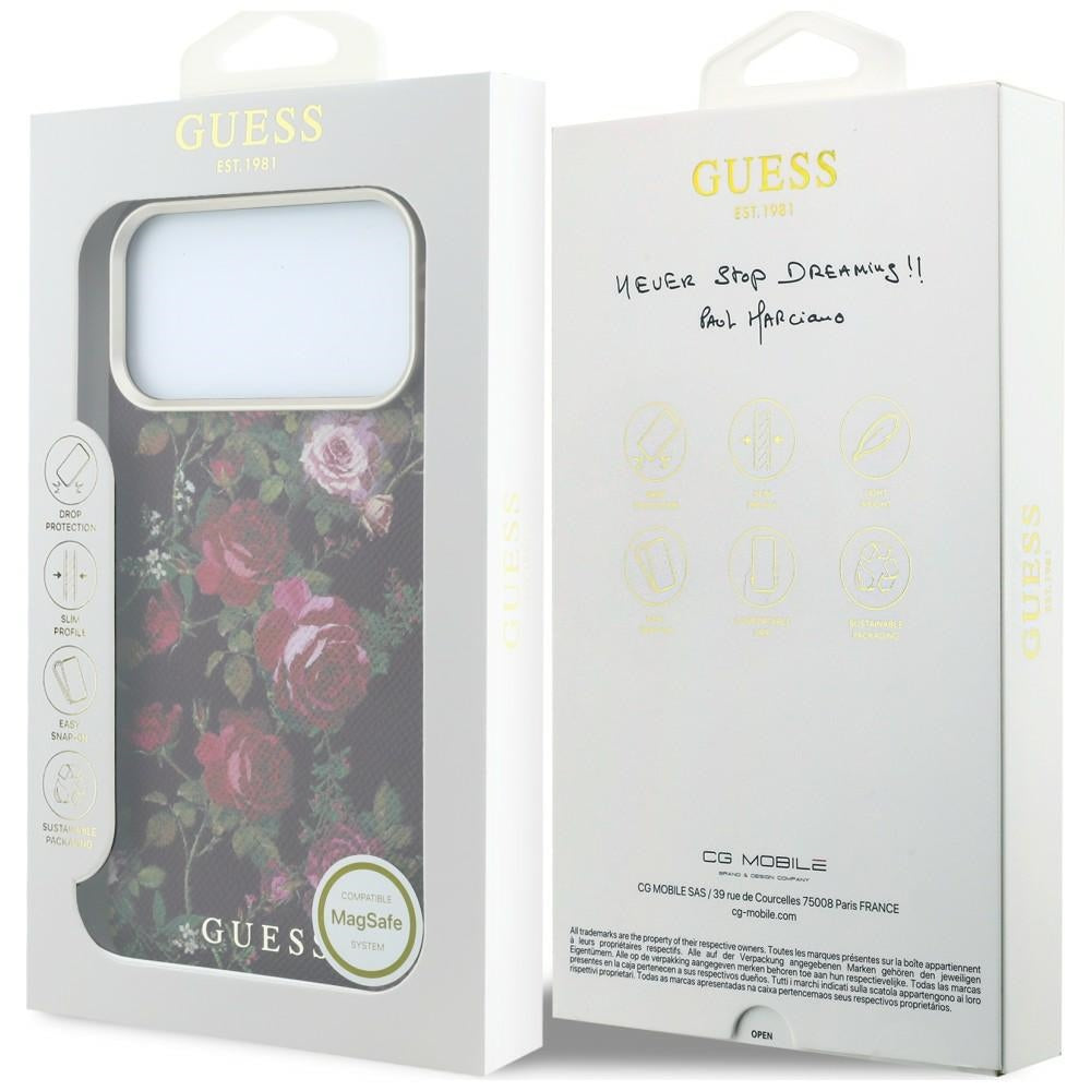 MagSafe ovitek za Apple iPhone 18 Pro / 17 Pro, Guess, Blossom Roses Print, bordo