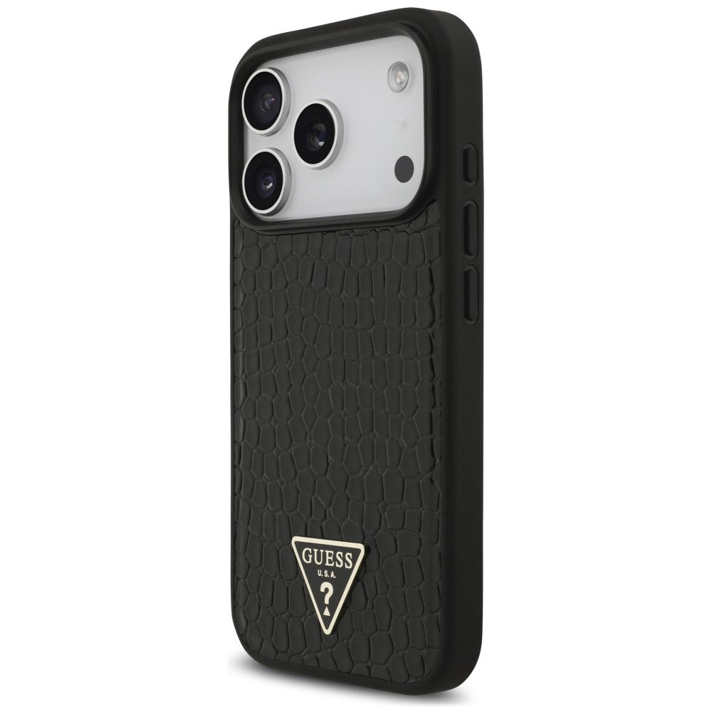 MagSafe ovitek za Apple iPhone 18 Pro / 17 Pro, Guess, Croco Triangle Logo, črn