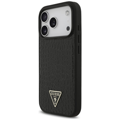 MagSafe ovitek za Apple iPhone 18 Pro / 17 Pro, Guess, Croco Triangle Logo, črn