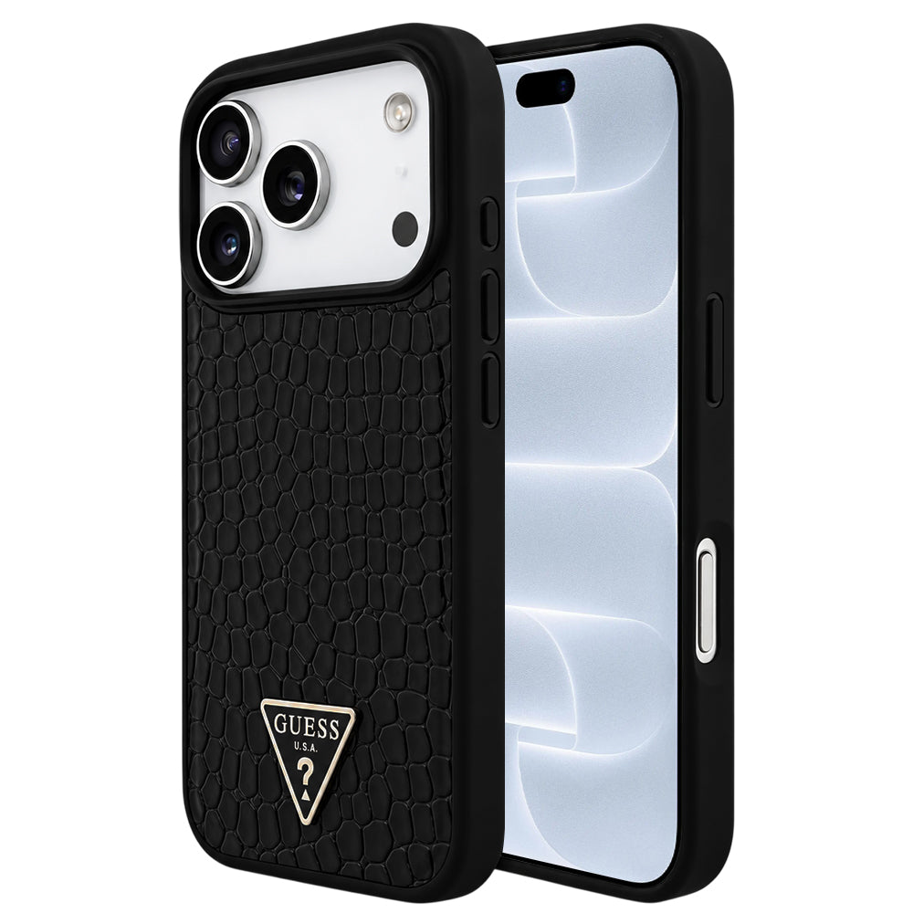 MagSafe ovitek za Apple iPhone 18 Pro / 17 Pro, Guess, Croco Triangle Logo, črn