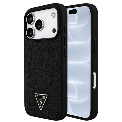 MagSafe ovitek za Apple iPhone 18 Pro / 17 Pro, Guess, Croco Triangle Logo, črn