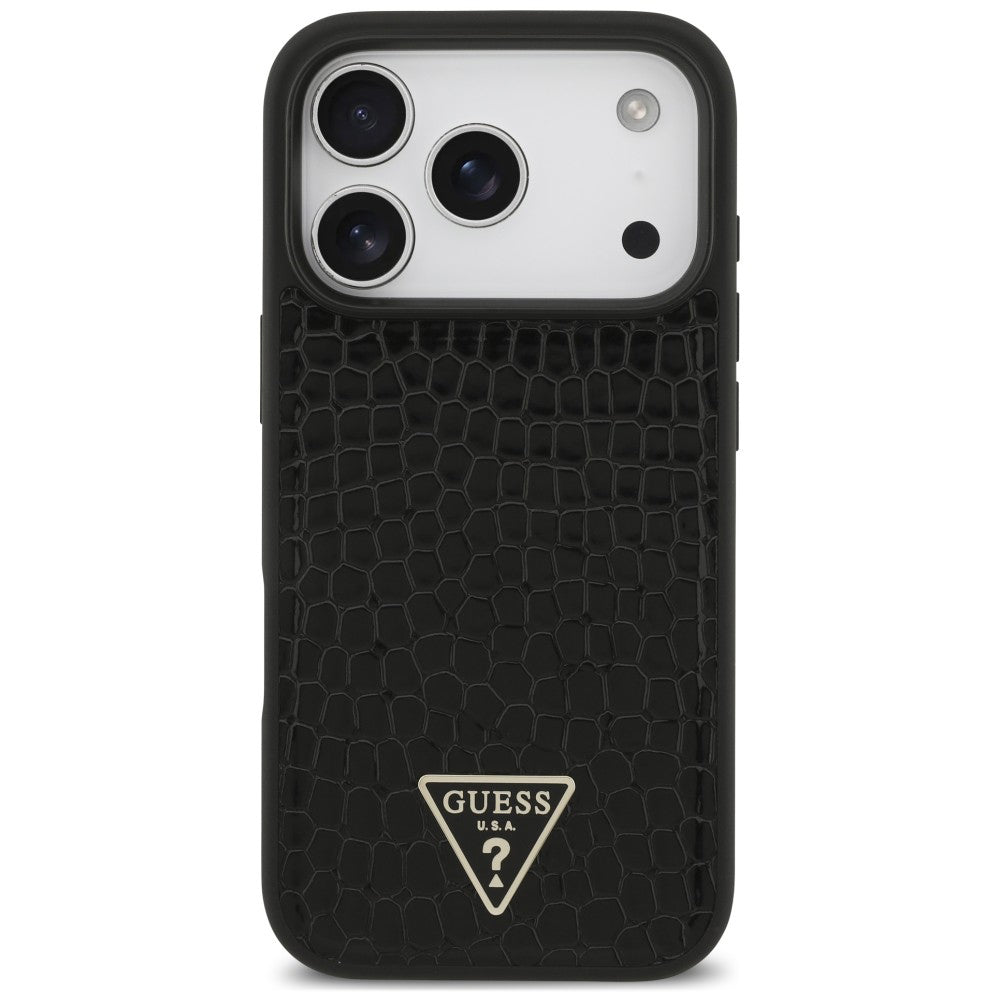 MagSafe ovitek za Apple iPhone 18 Pro / 17 Pro, Guess, Croco Triangle Logo, črn