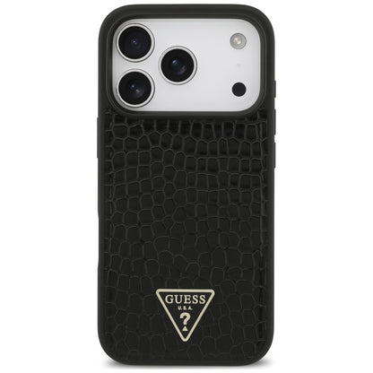 MagSafe ovitek za Apple iPhone 18 Pro / 17 Pro, Guess, Croco Triangle Logo, črn