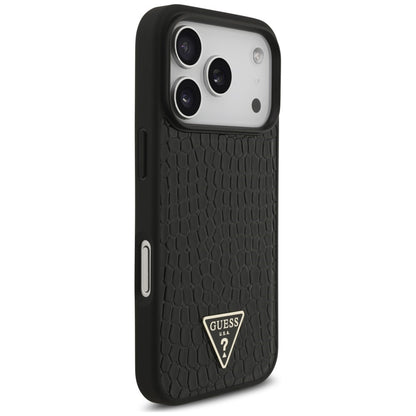 MagSafe ovitek za Apple iPhone 18 Pro / 17 Pro, Guess, Croco Triangle Logo, črn