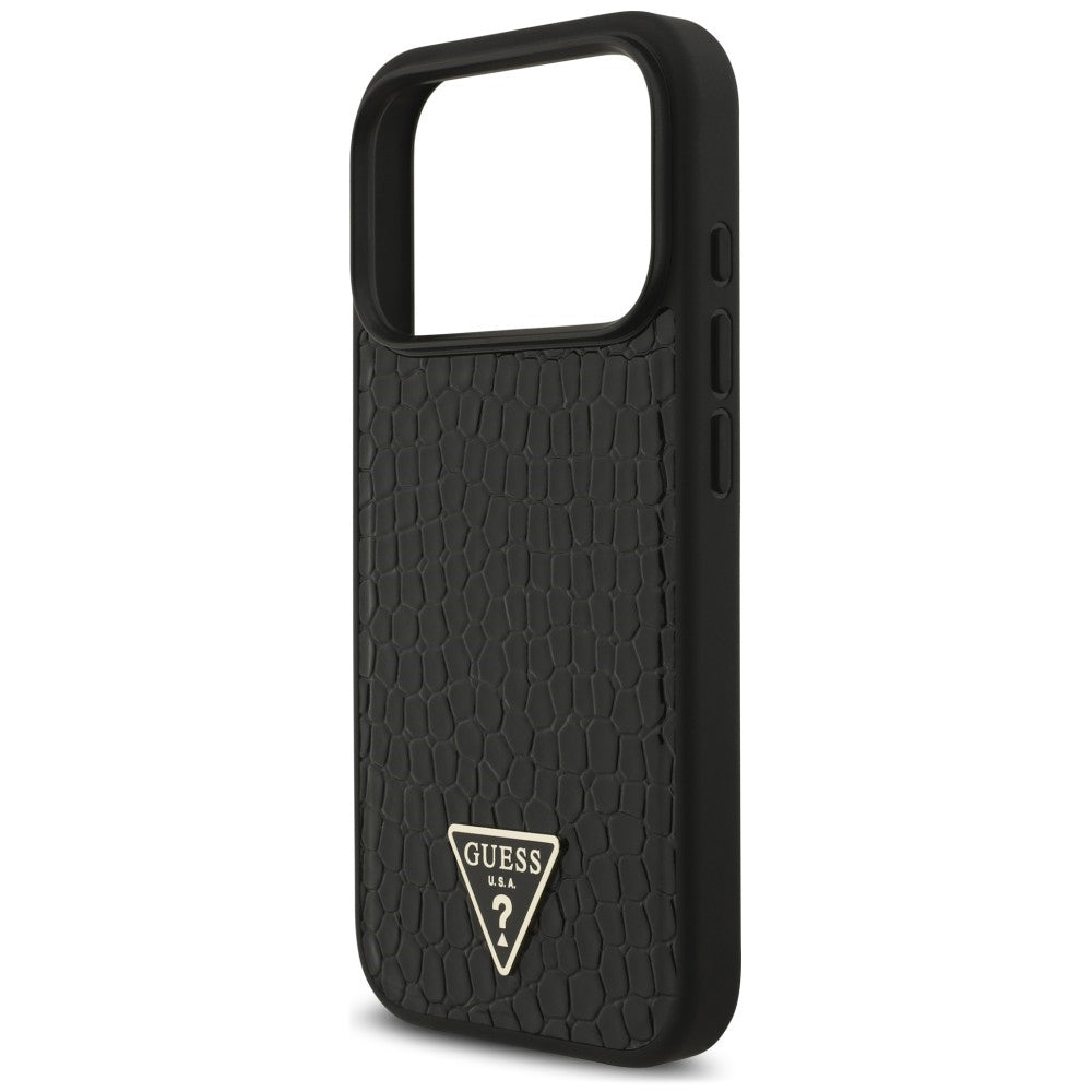 MagSafe ovitek za Apple iPhone 18 Pro / 17 Pro, Guess, Croco Triangle Logo, črn