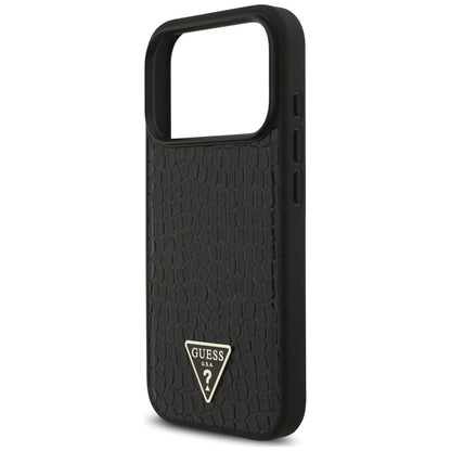 MagSafe ovitek za Apple iPhone 18 Pro / 17 Pro, Guess, Croco Triangle Logo, črn