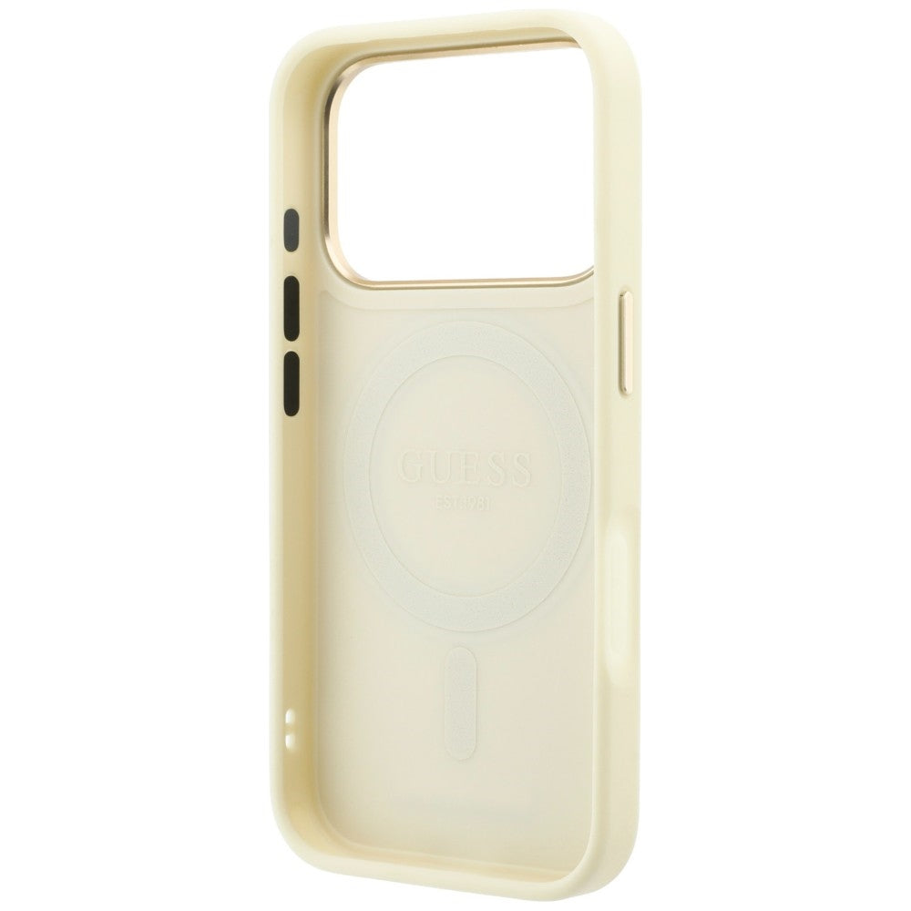 MagSafe ovitek za Apple iPhone 18 Pro / 17 Pro, Guess, Grained Ring Stand 360 Classic, bež