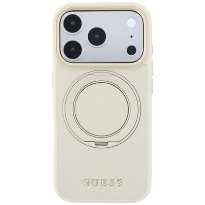MagSafe ovitek za Apple iPhone 18 Pro / 17 Pro, Guess, Grained Ring Stand 360 Classic, bež