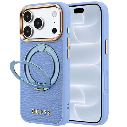 Ovitek MagSafe za Apple iPhone 18 Pro / 17 Pro, Guess, Grained Ring Stand 360 Classic, modra