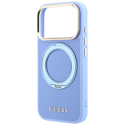 Ovitek MagSafe za Apple iPhone 18 Pro / 17 Pro, Guess, Grained Ring Stand 360 Classic, modra