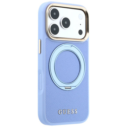 Ovitek MagSafe za Apple iPhone 18 Pro / 17 Pro, Guess, Grained Ring Stand 360 Classic, modra