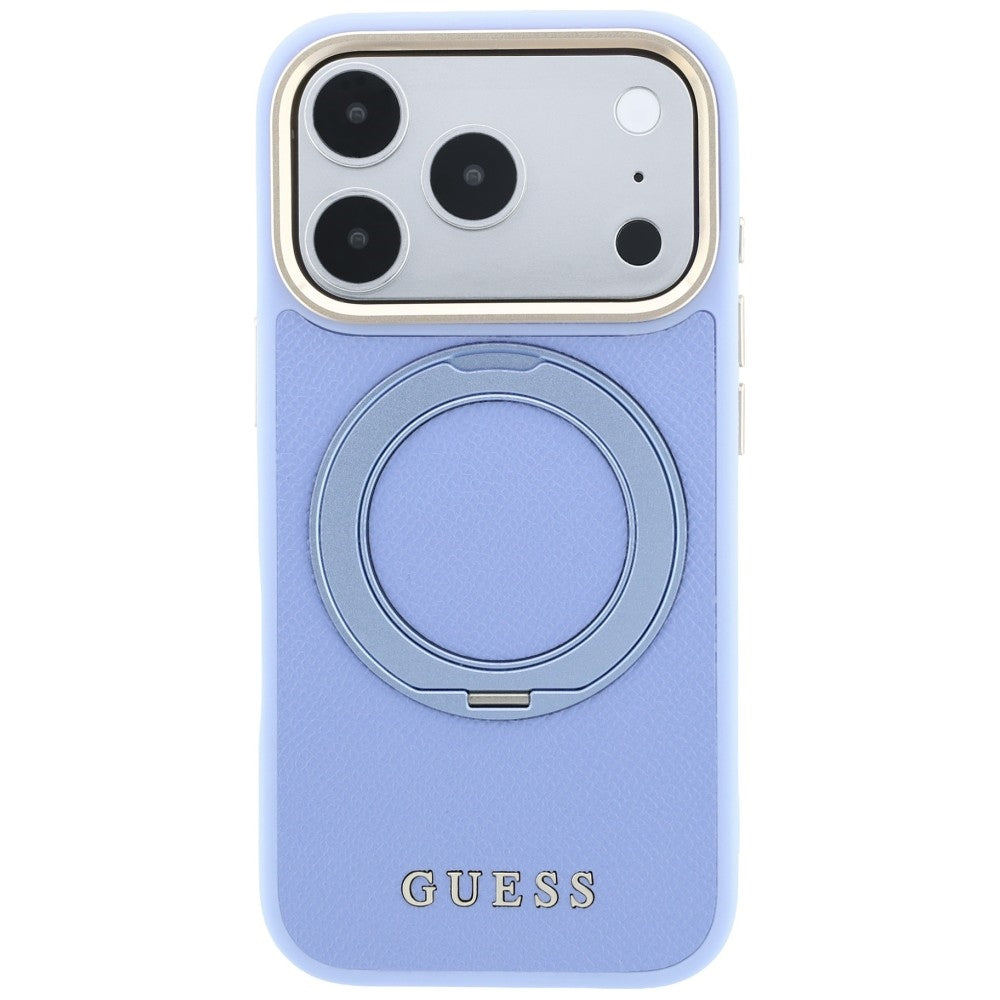 Ovitek MagSafe za Apple iPhone 18 Pro / 17 Pro, Guess, Grained Ring Stand 360 Classic, modra