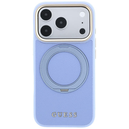 Ovitek MagSafe za Apple iPhone 18 Pro / 17 Pro, Guess, Grained Ring Stand 360 Classic, modra