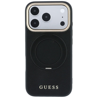 MagSafe ovitek za Apple iPhone 18 Pro / 17 Pro, Guess, Grained Ring Stand 360 Classic, črn