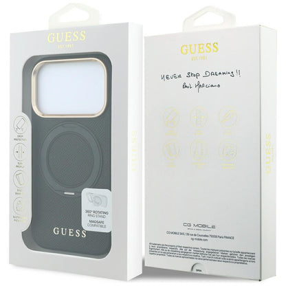 MagSafe ovitek za Apple iPhone 18 Pro / 17 Pro, Guess, Grained Ring Stand 360 Classic, črn