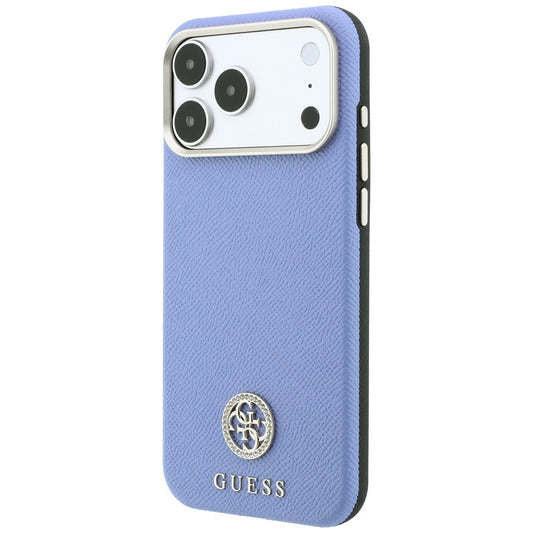 Ovitek MagSafe za Apple iPhone 18 Pro / 17 Pro, Guess, zrnast okrogel logotip iz strass kamnov, modra