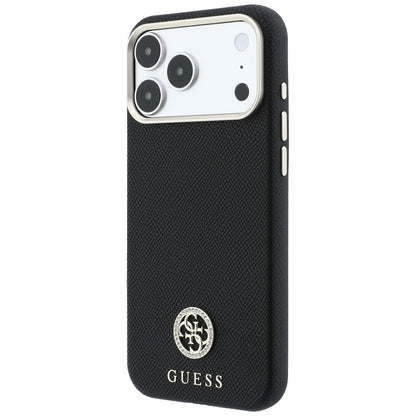 Ovitek MagSafe za Apple iPhone 18 Pro / 17 Pro, Guess, zrnast okrogel logotip iz strasa, črn