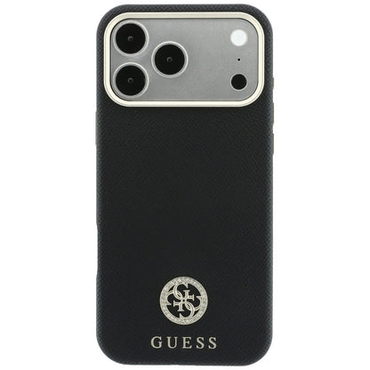 Ovitek MagSafe za Apple iPhone 18 Pro / 17 Pro, Guess, zrnast okrogel logotip iz strasa, črn