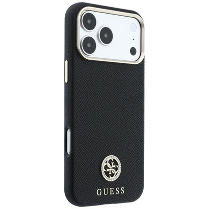 Ovitek MagSafe za Apple iPhone 18 Pro / 17 Pro, Guess, zrnast okrogel logotip iz strasa, črn