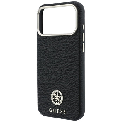 Ovitek MagSafe za Apple iPhone 18 Pro / 17 Pro, Guess, zrnast okrogel logotip iz strasa, črn