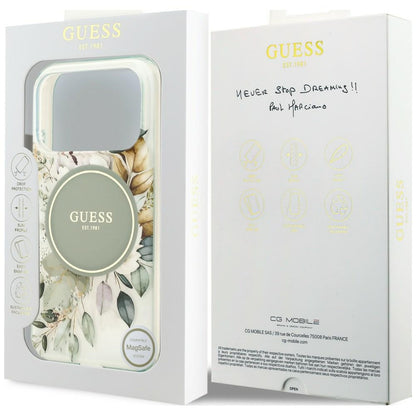 MagSafe Case for Apple iPhone 18 Pro / 17 Pro, Guess, IML Flower & Tonal Circle, Green